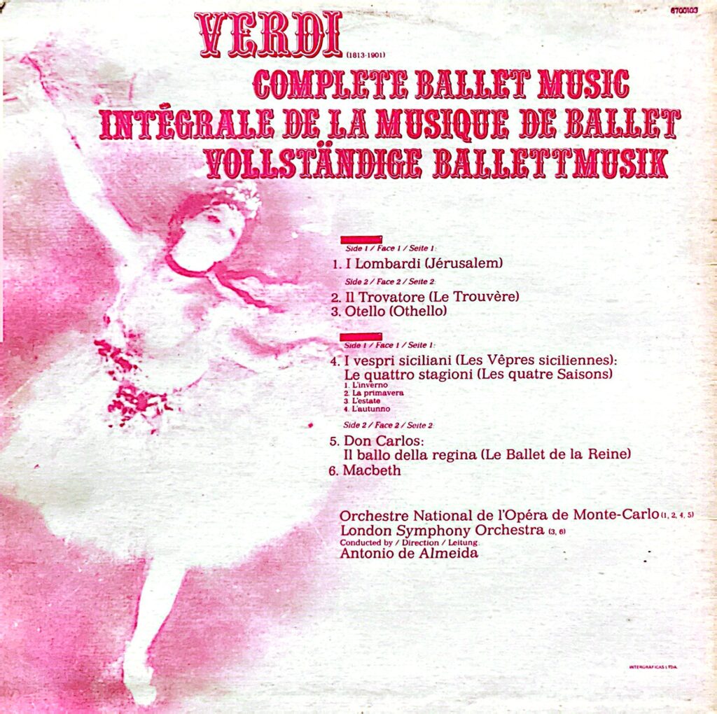 VERDI COMPLETE BALLET MUSIC, ANTONIO DE ALMEIDA – Vinyl – Italian – Verdi Musica Para Ballett
